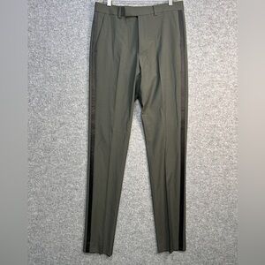ASOS Men’s Tuxedo Pants 32x34 Olive Green Black Stripe Skinny Wedding Formal EUC